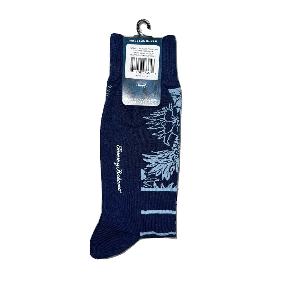 Tommy‎ Bahama Mens Pineapple Palm Coast Striped Socks One Size Island Navy NWT